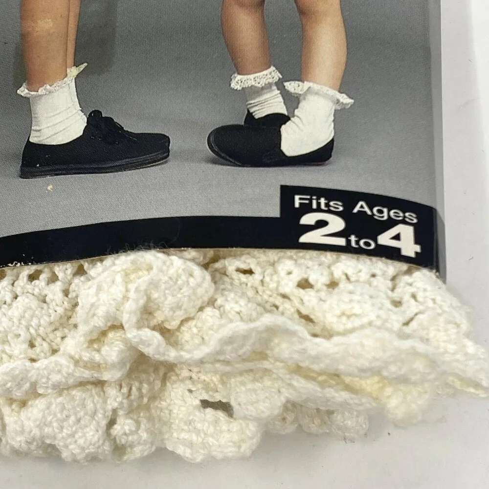 Hue Kids Lace Jersey Socks Ivory Lace Ankle Slouch Vintage 90's Wear Casual. B4